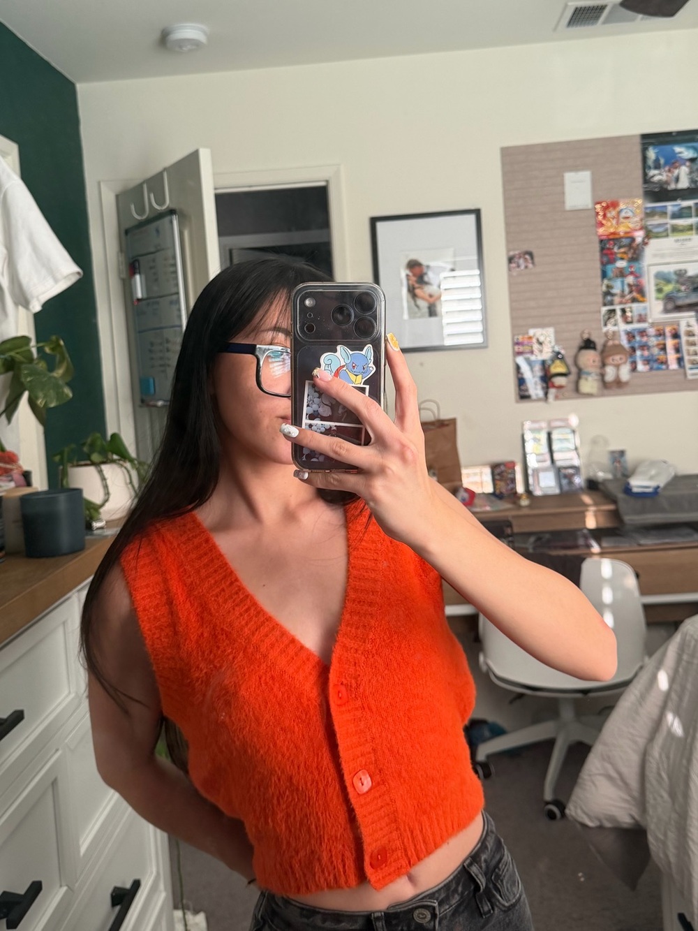 Urban Outfitters Orange Knit Button-Front Crop Vest